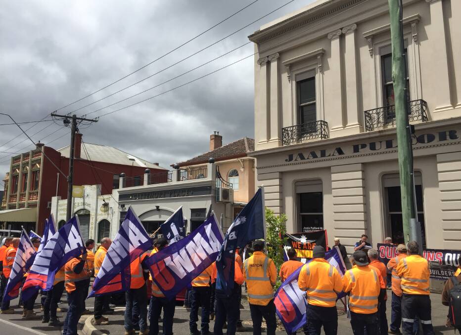 X-Trapolis support: Workers rally outside Jaala Pulford's office in Ballarat to argue for their continued employment. Picture: Caleb Cluff.