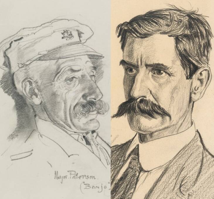 Banjo Paterson and Henry Lawson's images captured by artists of the time.