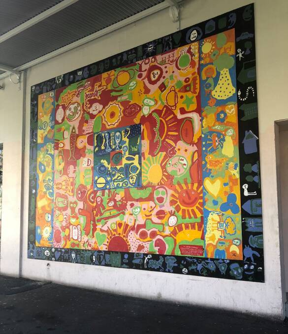 Gone from sight: the now-missing mural outside the entrance to Central Square. Central Square management says the work is in storage. Picture: Peter Widmer.