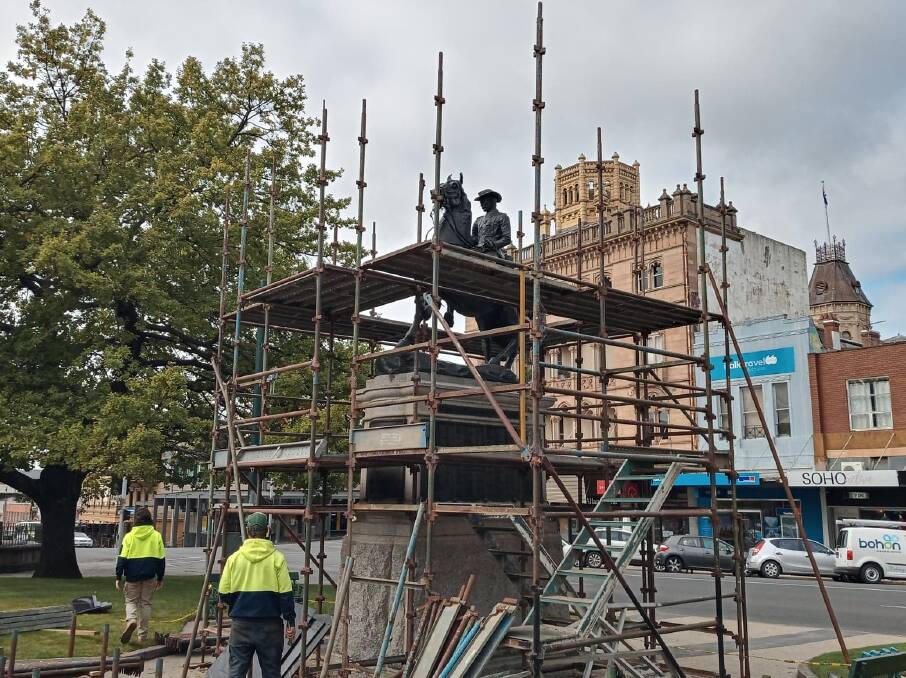 Revealed: Scaffolding coming down form around the memorial.The statue will be removed in years to come for a full restoration. Picture: Kate Gerritsen.