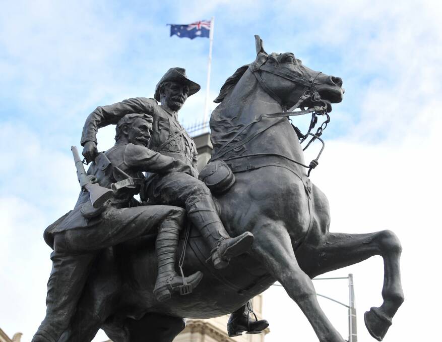 Under repair: The memorial to the fallen of the Second Boer War, which stands outside Ballarat Town Hall. Picture: Lachlan Bence.