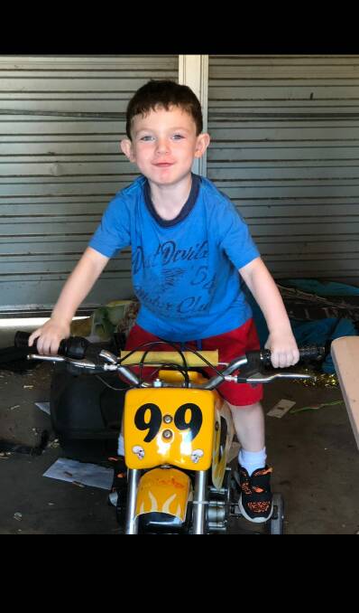 Heartbroken: Ben, 4, was looking forward to his first outing on the motorbike since stolen. Picture: Rebekah Church.