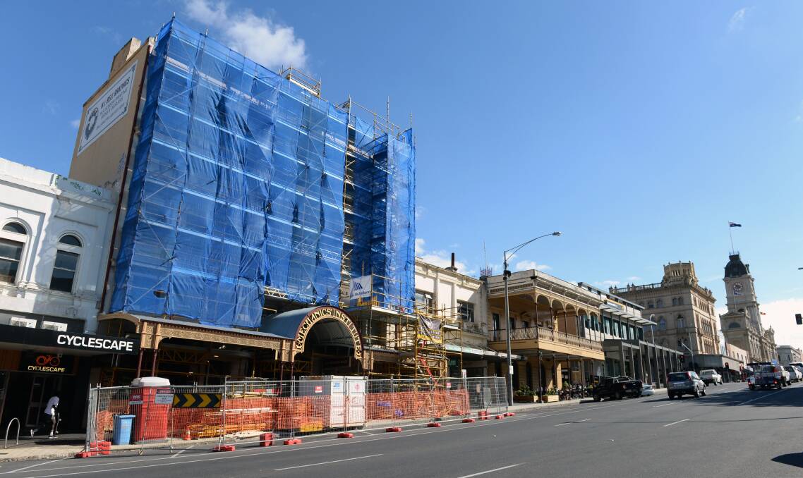 Under wraps: The Ballaarat Mechanics Institute hopes to reveal more than just a restoration soon. Photo: Kate Healy.