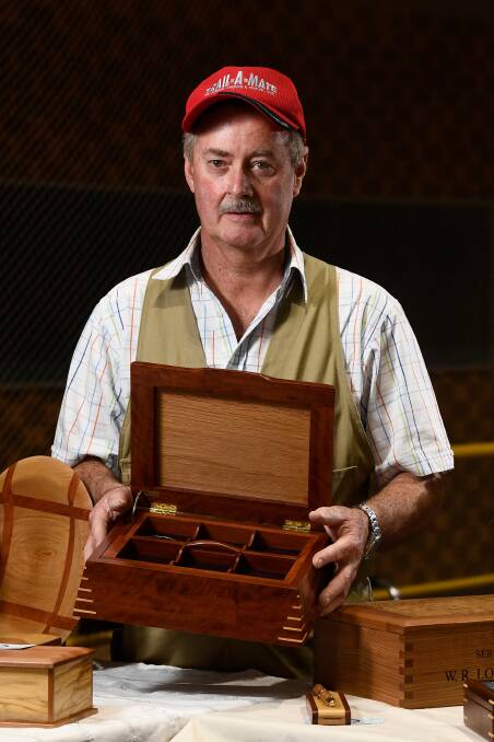 Beautifully intricate: Andrew Lorensene poses with his handmade box for the Ballarat Wood & Craft Show held at the Wendouree Sports and Centre. Picture: Adam Trafford.