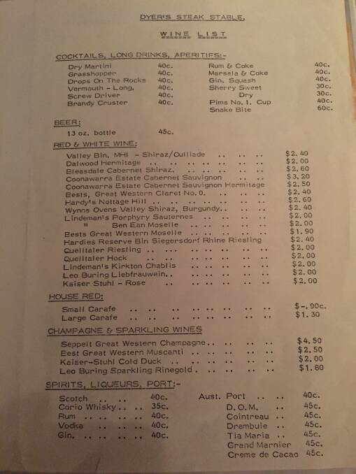Many changes: a wine list from the 1970s. no hock or claret these days.