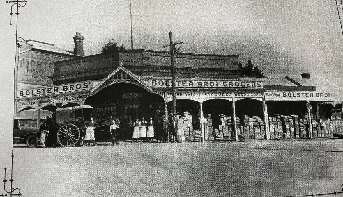 Supplies: Local merchants and grocers Bolster Brothers in 1925. The crates of goods and merchandise stacked outside were often from Ballarat.