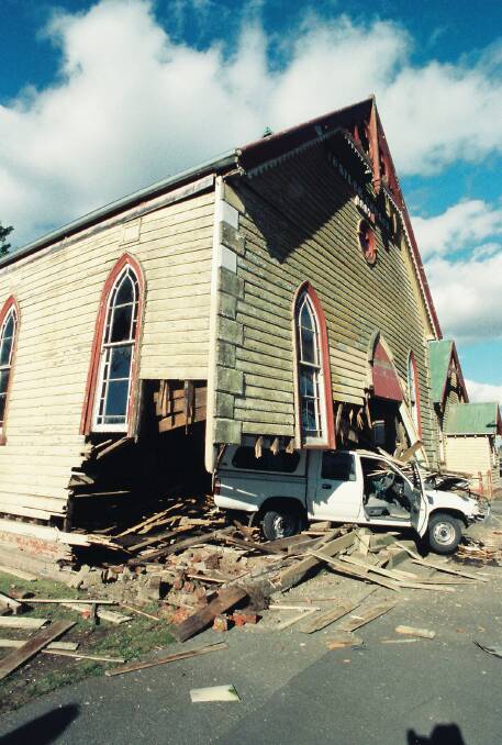Catastrophic: the driver of this ute allegedly had a seizure before hitting the church. No-one was injured in the accident, but the church, as can be seen, was extensively damaged.