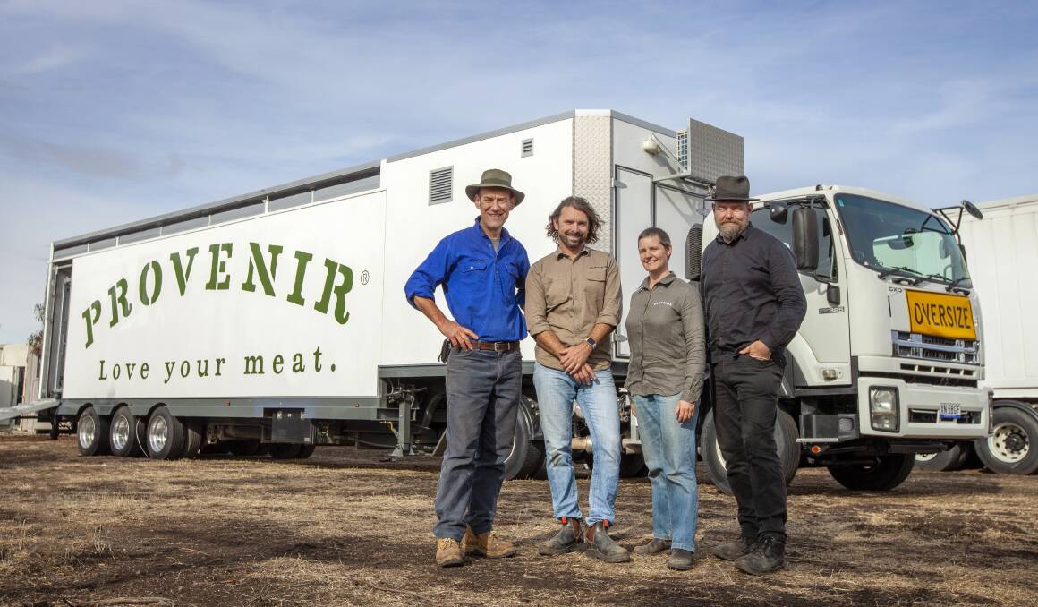 A new licence in Victoria: Provenir's founders, in front of their mobile abattoir (from left) Phil Larwill, Chris Balazs, Jayne Newgreen and Christopher Howe. Provenir can now legally process livestock on-farm in Victoria. Picture: contributed