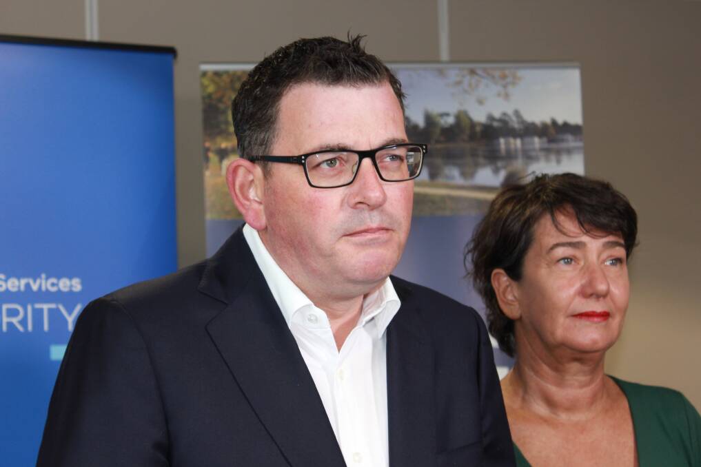 Unhappy with PAL's performance: Premier Daniel Andrews (with member for Buninyong Michaela Settle) at the opening of the BADAC Centre in Ballarat on Friday. Picture: Ashleigh McMillan.