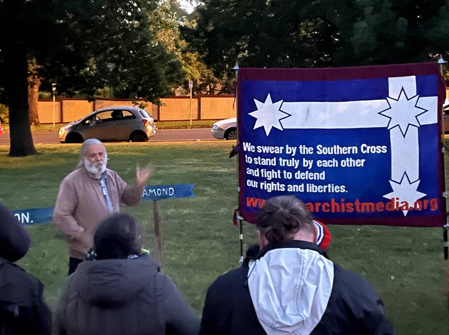 Anniversary: Dr Joe Toscano speaks at the Dawn Service commemorating the Eureka Stockade, which was fought 167 years ago. Picture: Caleb Cluff.