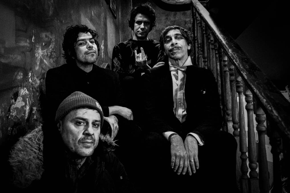 A mix of musical influences, art and culture: Kid Congo Powers (right) and the Pink Monkey Birds - From front left Ron Miller , Mark Cisneros and Kiki Solis.
