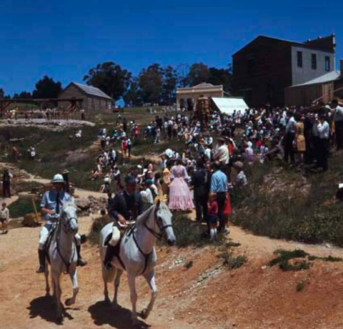 Early days: Visitors to Sovereign Hill in 1970, not long after the tourist venue opened. Picture: National Archive of Australia.