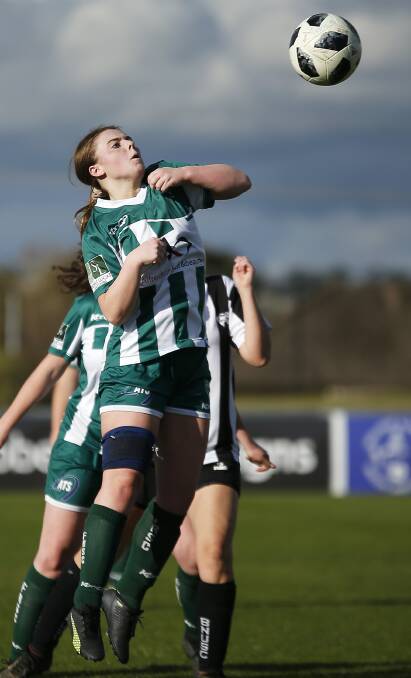 UP HIGH: Forest Rangers Tayla Wilson meets the ball in the air on Sunday during the clash with Ballarat North United.