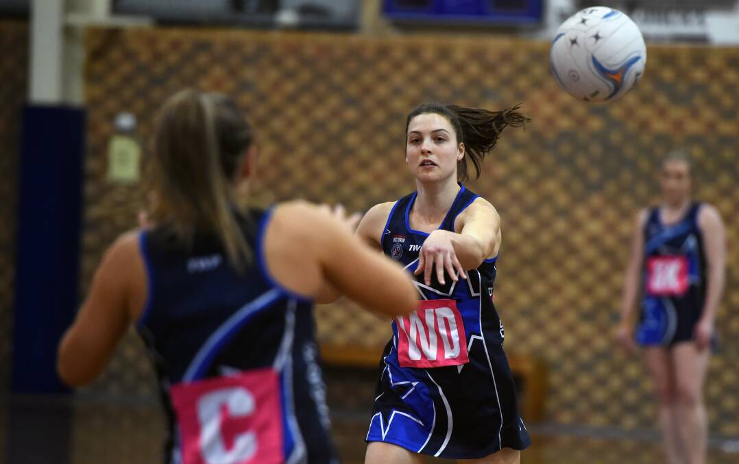 PASS: Sovereigns division one mid-courter Anica Shearer fires off a pass against Geelong Cougars a fortnight ago. Picture: Kate Healy