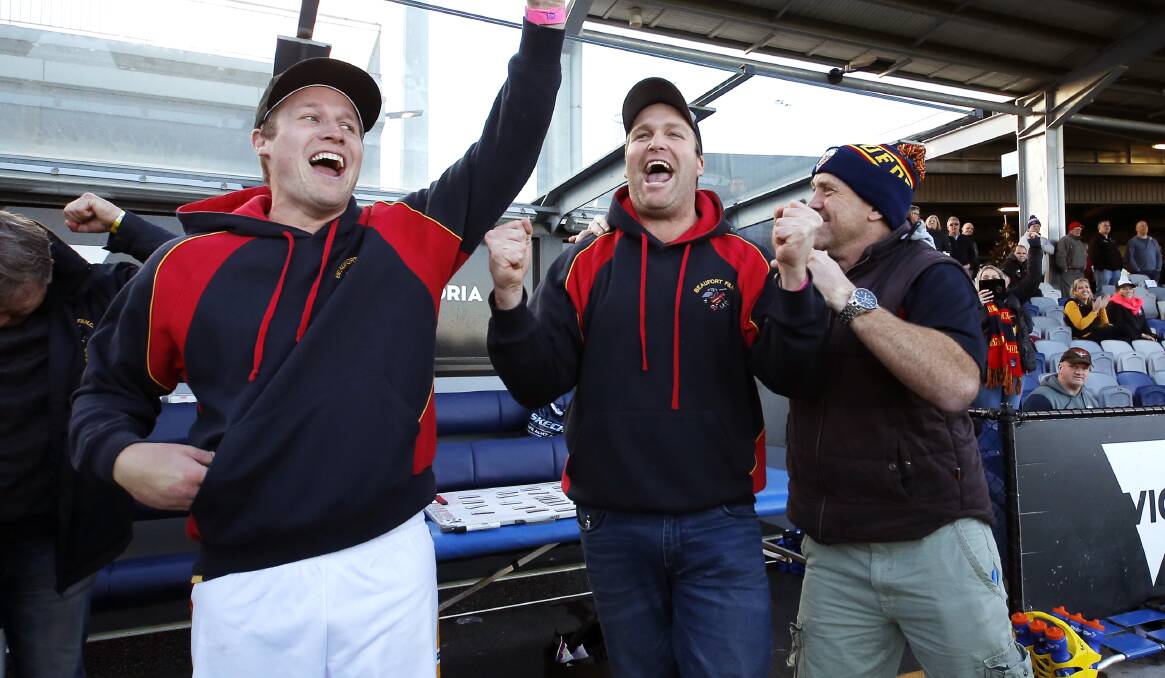 SUCCESS: Beaufort coach, and now interleague co-coach, Rohan Brown celebrates the moments after last year's Central Highlands Football League premiership.