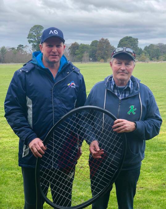 POWER OF WORK: Tennis Victoria's Andrew Cronin (left) alongside Elaine stalwart Russell Ford, acknowledged for his long service at the club. Picture: Supplied.