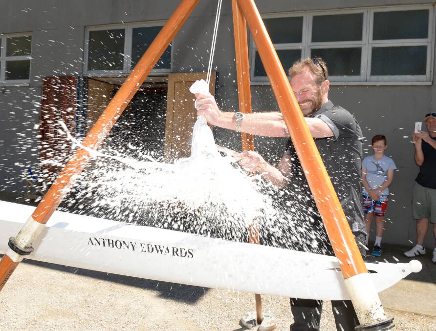 BACK HOME: Five-time Olympian and former St Patrick's College rower Anthony Edwards at his boat christening at Ballarat Rowing Club on Saturday. Picture: Kate Healy