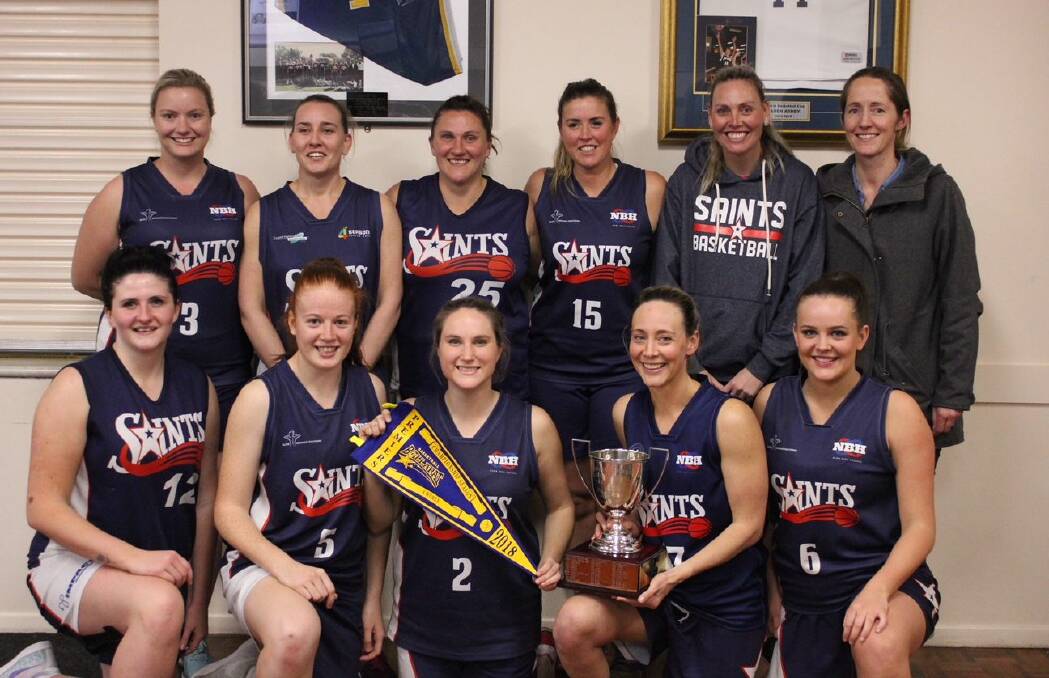 PREMIERS: Saints Basketball women fought back from a slow start to overcome Exies Acmy in Monday night's grand final. Pictures: Supplied.