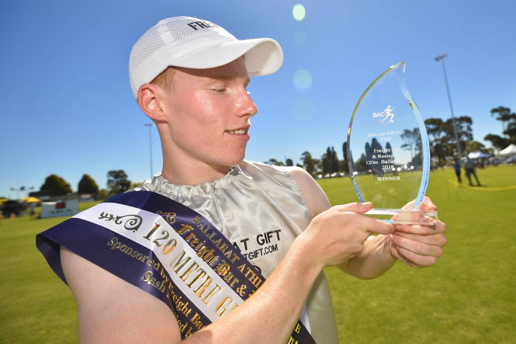 GOT IT: Ballarat Gift winner Luke Mitchell became the meet's youngest winner after Sunday's brilliant run. Picture: Dylan Burns