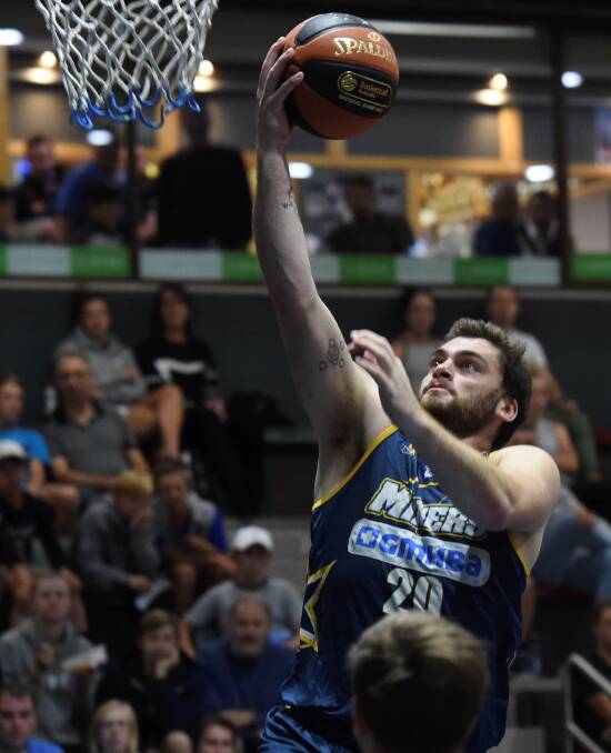 LAY-UP: Ballarat Miners' Cam McCallum attacks the basket earlier this season. The Miners face a stern test against ladder leader Mt Gambier. Picture: Lachlan Bence