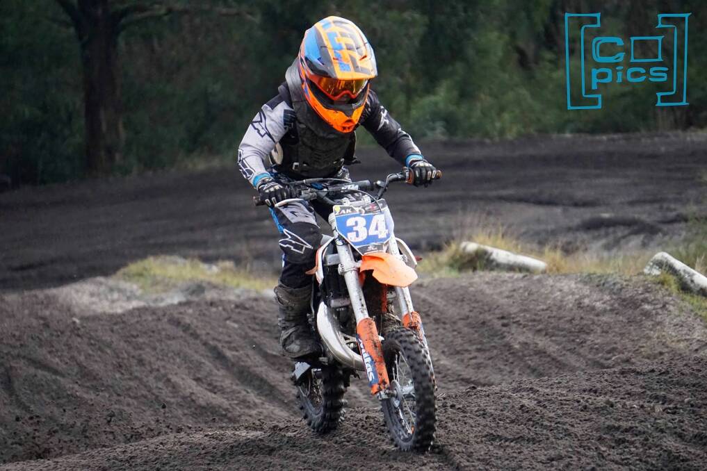 PODIUM: Zak Sanderson takes to the Colac course in an earlier round of the Victorian Junior Motocross Championships, he finished second in his category. Pictures: Supplied.