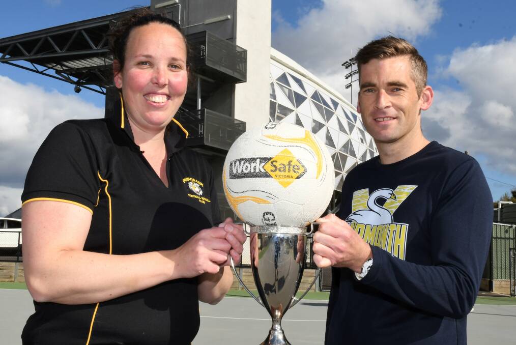 RIVALRY: Springbank coach Cynna Kydd and Learmonth coach Jordan O'Keefe ahead of the Central Highlands Netball League A grade grand final on Saturday. Picture: Lachlan Bence