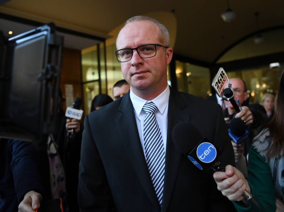 MEDIA HUDDLE: Former Parramatta CEO Scott Seward leaves Downing Centre court with a two-year good behaviour bond without conviction in July. Picture: AAP/David Moir