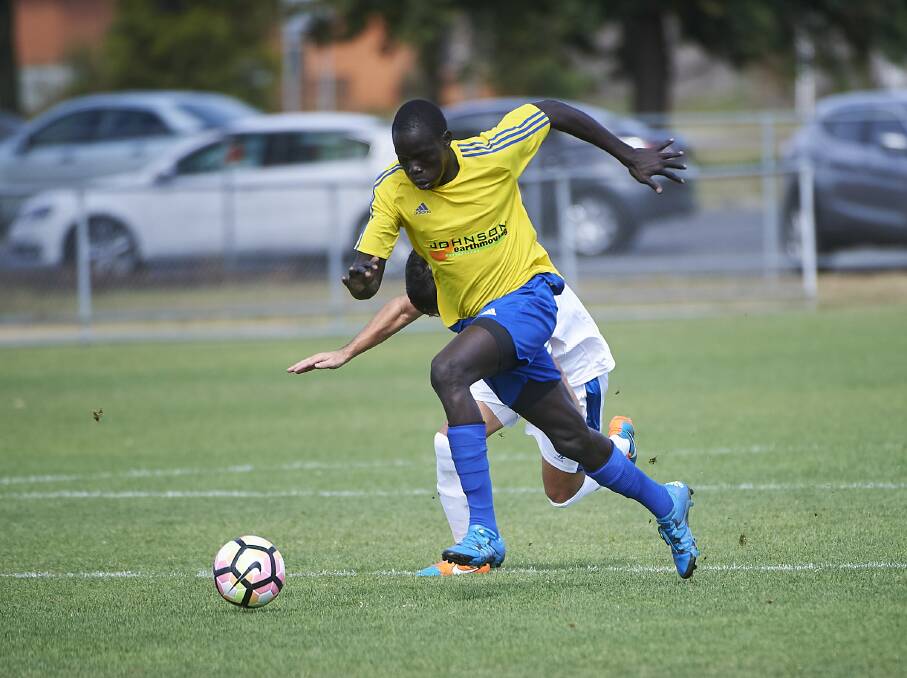 INFLUENTIAL: Sebastopol Viking Kuanyjal Tuany, pictured when the two sides met earlier in the year, kicked one goal and had a hand in another against Fawkner on Sunday.