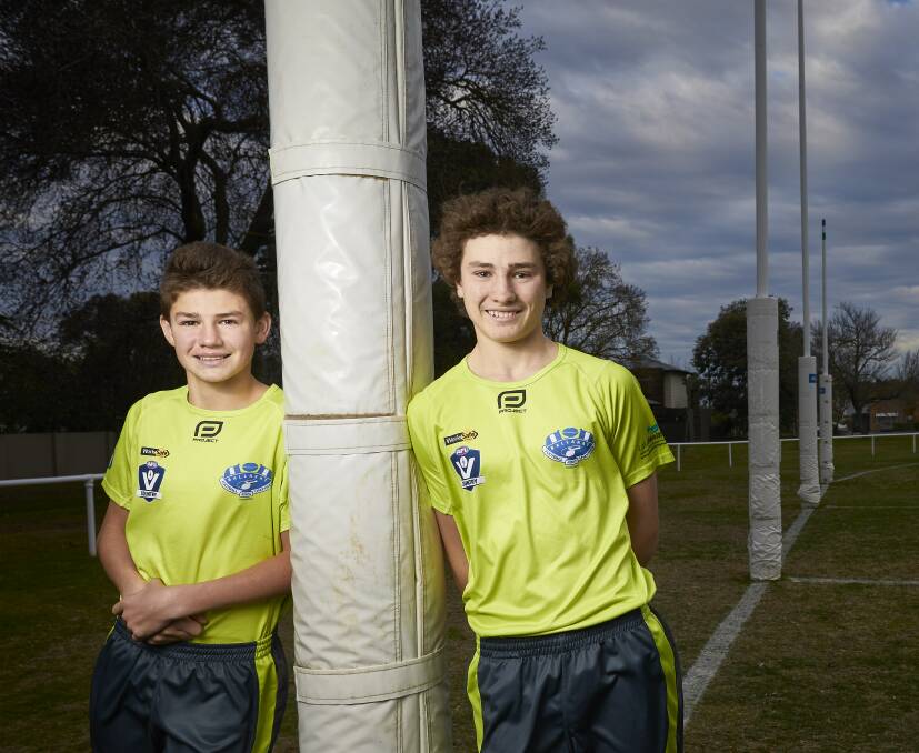 DEBUTANTS: Brothers Brock and Tyla Reid will make their Ballarat Football League debuts as field umpires this weekend, something never done before in the BFUA's history. Picture: Luka Kauzlaric