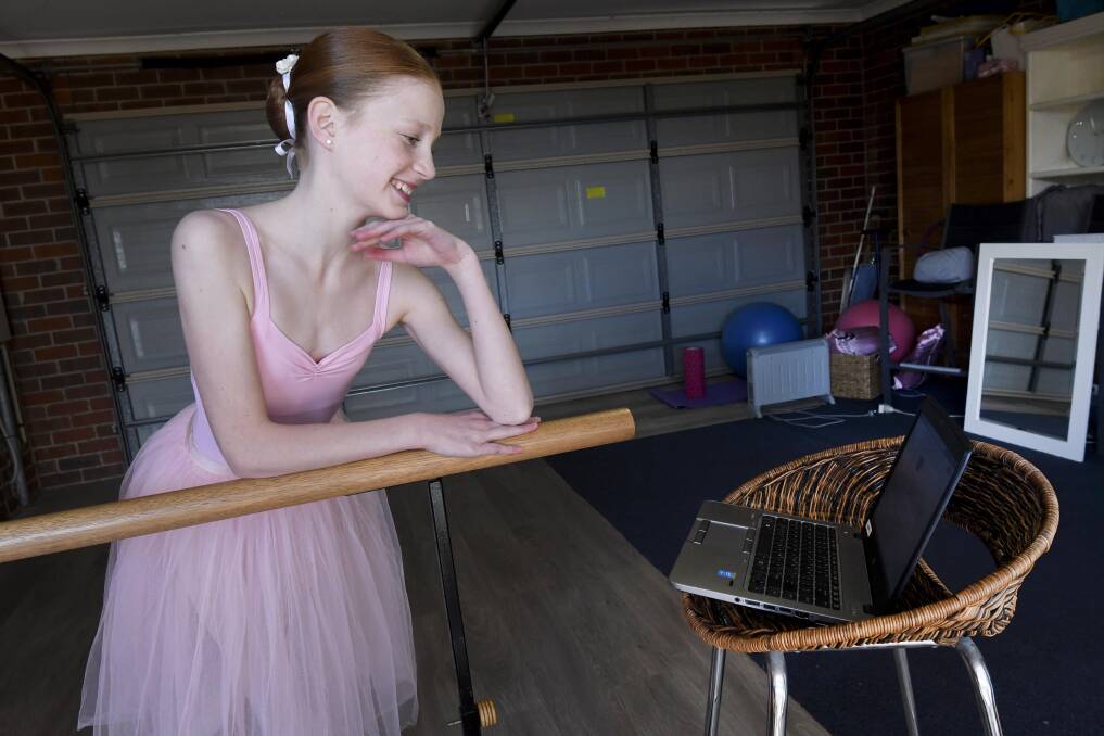 Thirteen-year-old Madison Sparkman, who has been dancing since she was five, has been receiving online coaching amid the COVID-19 pandemic. Pictures: Lachlan Bence
