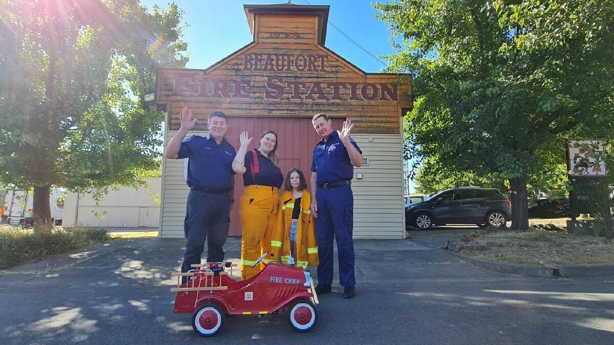 Beaufort CFA captain Mike Cody, daughter and secretary Mariah Cody, her daughter Ava Venn, 8, and third lieutenant Peter Greymans. Picture by Gabrielle Hodson