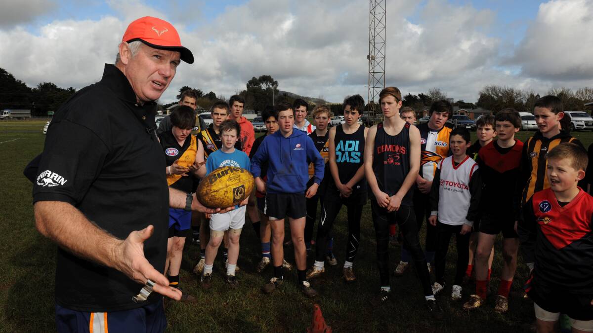  Danny Frawley takes a coaching clinic at Bungaree Football Oval. Picture: Lachlan Bence