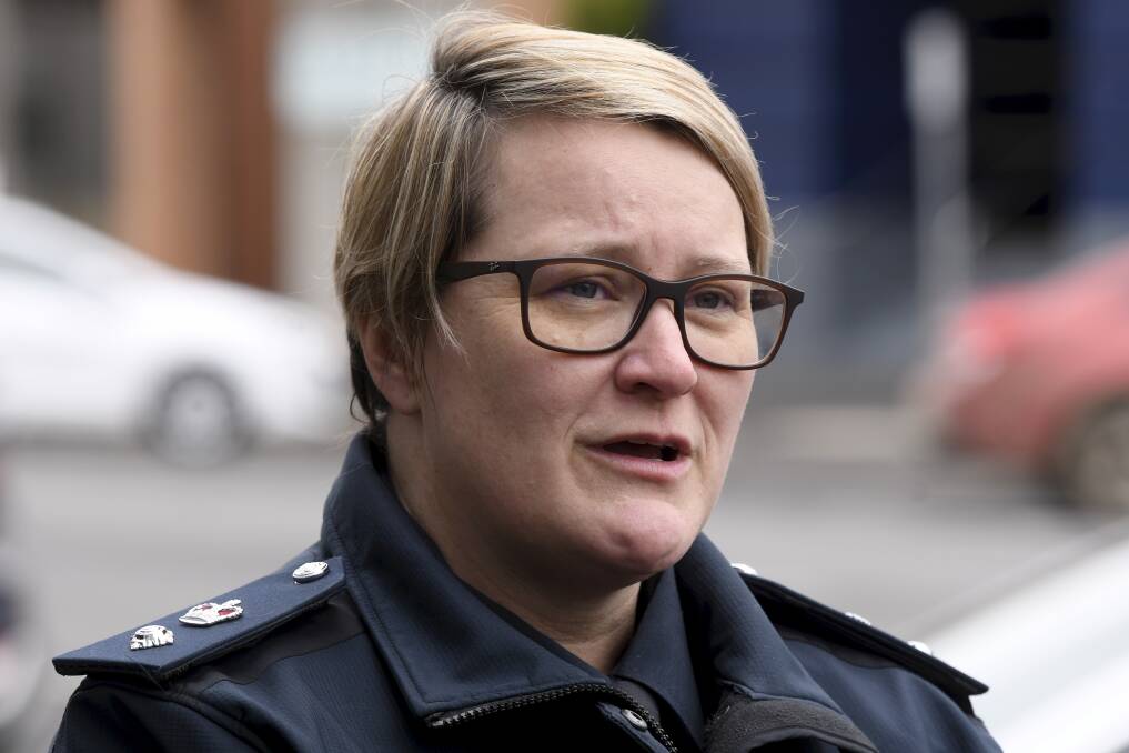  Superintendent Jenny Wilson today at the press conference. Picture: Lachlan Bence