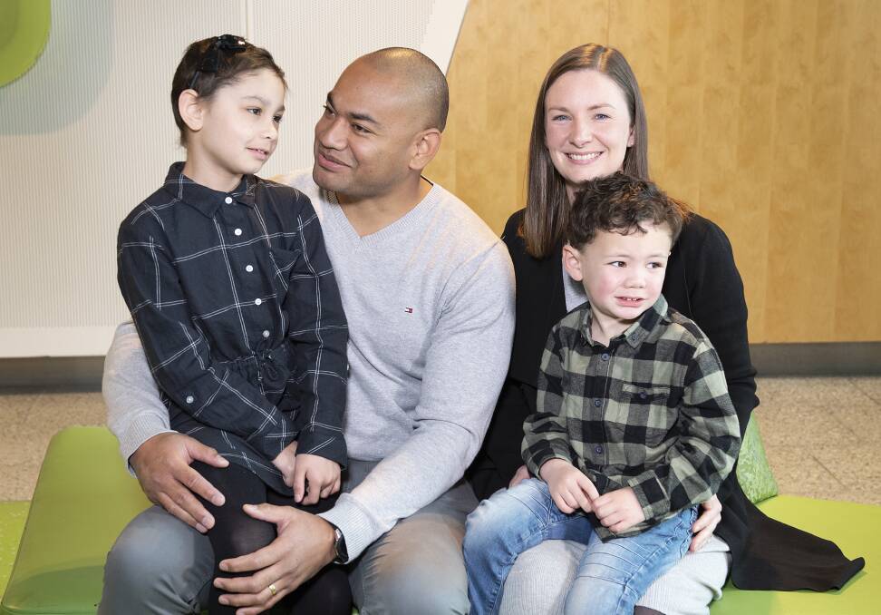 The Uhi family (L-R) 8-year-old Violet, Sal, Tess and 4-year-old Patrick at the Royal Children's Hospital in Melbourne. Picture: Ellen Smith
