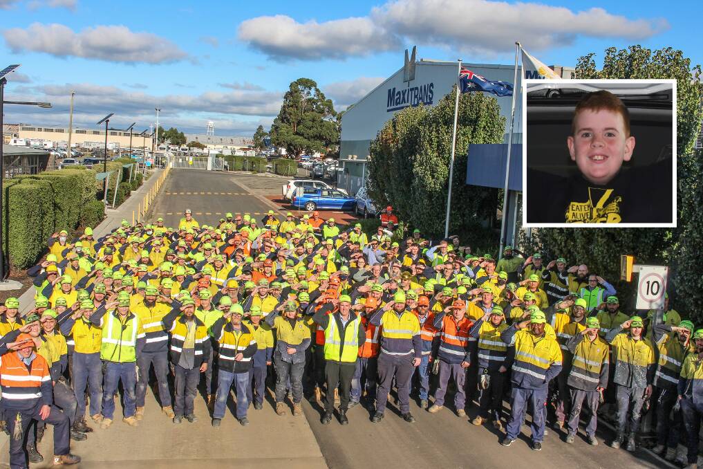 GIVING: MaxiTRANS employees have pledged $20,000 to Blake's Army, a foundation named after Ballarat boy Blake Dridan (inset). Pictures: Lachlan Bence, supplied.
