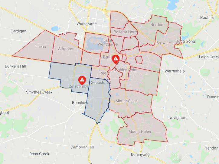 Power outages across Ballarat on Tuesday. Source: Powercor
