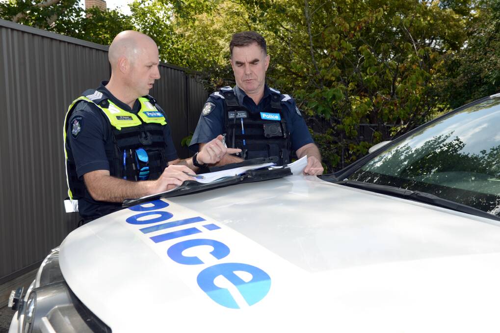 Acting Sergeant Mathew Hayes and Leading Senior Constable Simon Barker on the beat. Picture: Kate Healy