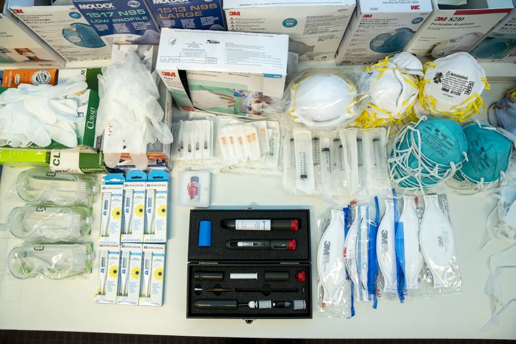 A sample of the items in the National Medical Stockpile. Picture: Sitthixay Ditthavong, Canberra Times