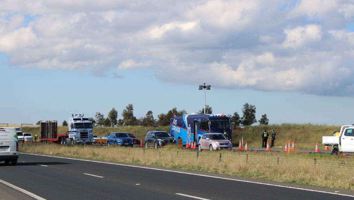 Police checkpoint near Bacchus Marsh. Picture: Hayley Elg