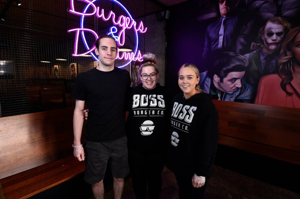 WHO'S THE BOSS: Ryan Lazza, Sorcha Evans and Amy Mennen from Boss Burger in Sturt Street are excited about diners returning. Picture: Adam Trafford