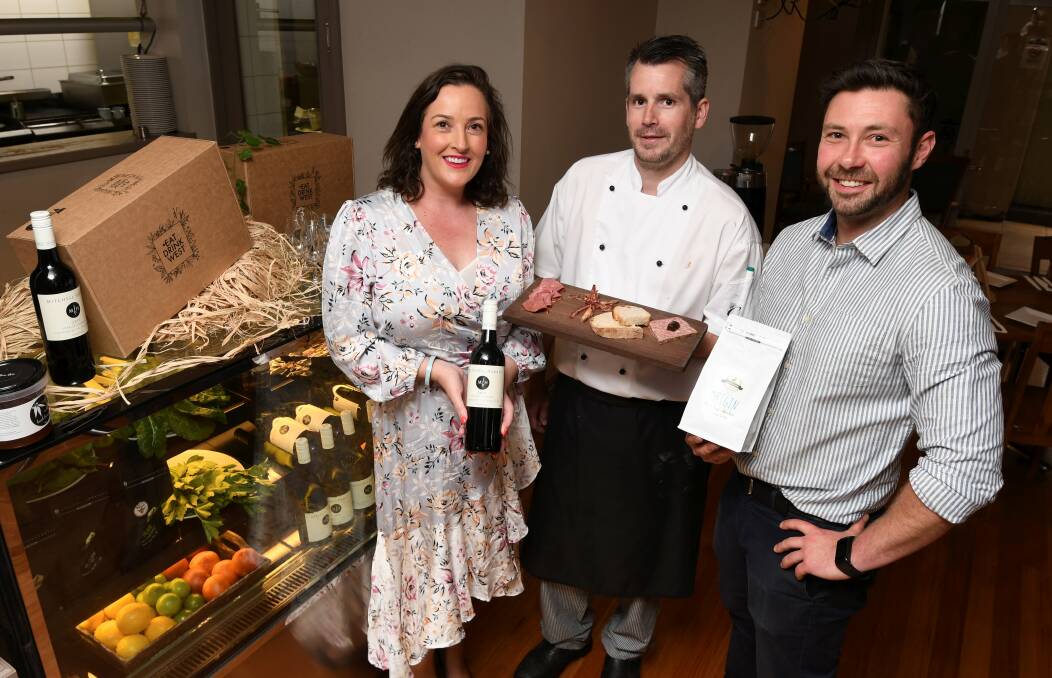 LAUNCH: Plate Up Ballarat and Eat, Drink, West director Kate Davis, Freight Bar and Restaurant's head chef Chris Watt and owner Chris Sargeant. Picture: Lachlan Bence