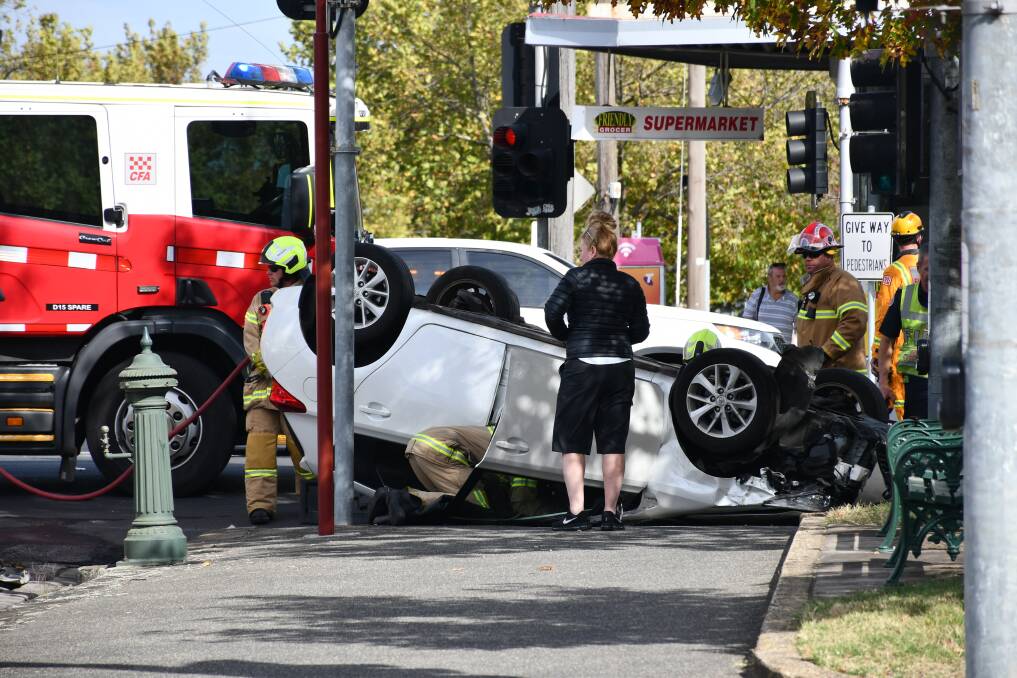 The crash scene at the corner of Sturt and Drummond streets. Picture: Alex Ford
