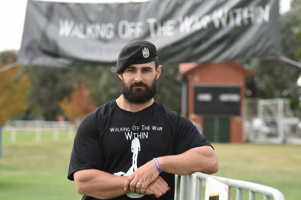 Ben Sellars walked in honour of good mate Nathan Shanahan and many others who had taken their life. Picture: Kate Healy
