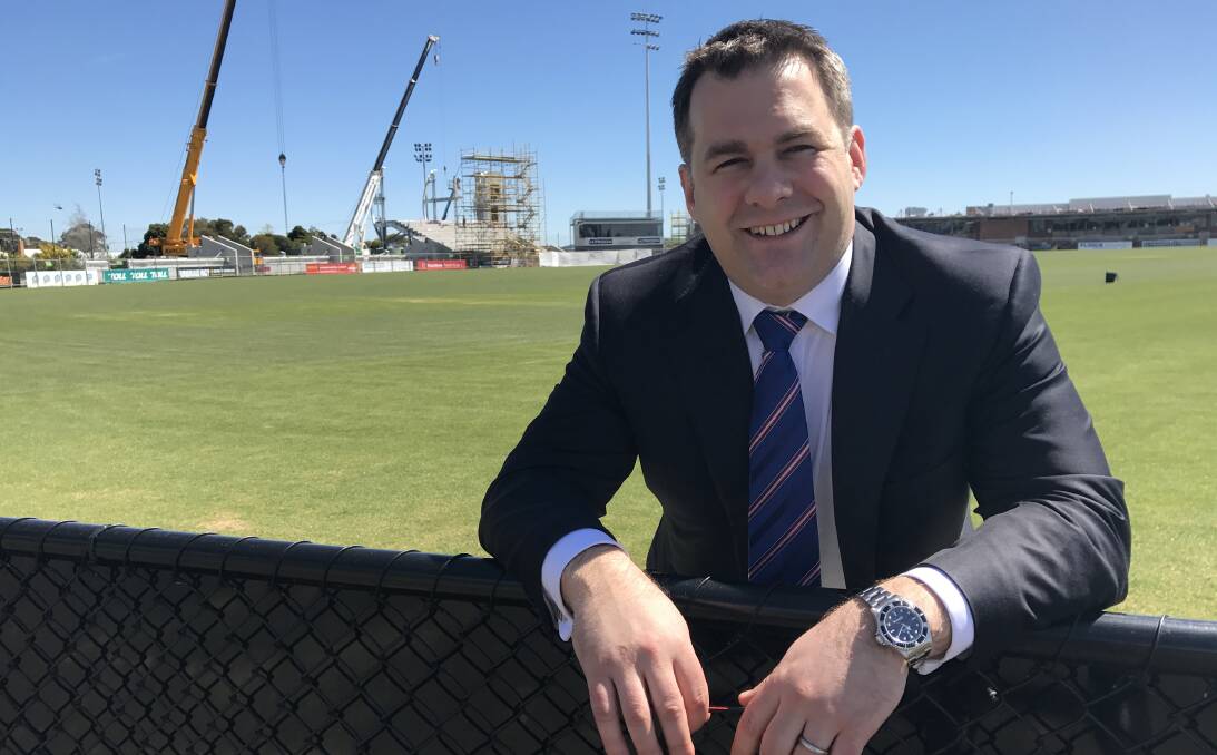 IMPRESSED: Western Bulldogs chief operating officer Michael Quinn was in Ballarat on Friday to take a look at the progress of the Eureka Stadium upgrade. Picture: Tim O'Connor.