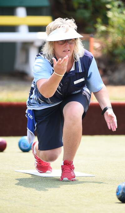 TOUGH DAY: Clunes bowler Jodie Lythgo shows her style during the return of Monday Pennant competition. Her side lost to Buninyong by 43 shots overall.
