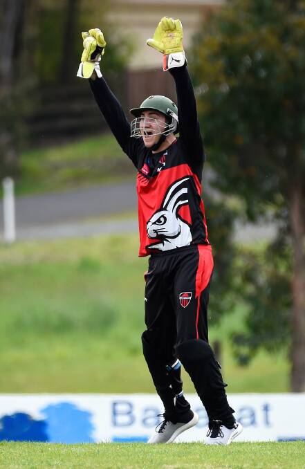 HOWZAT?!: Buninyong wicket-keeper Harrison Bond appeals for a wicket on Saturday in the first grade clash against Wendouree.