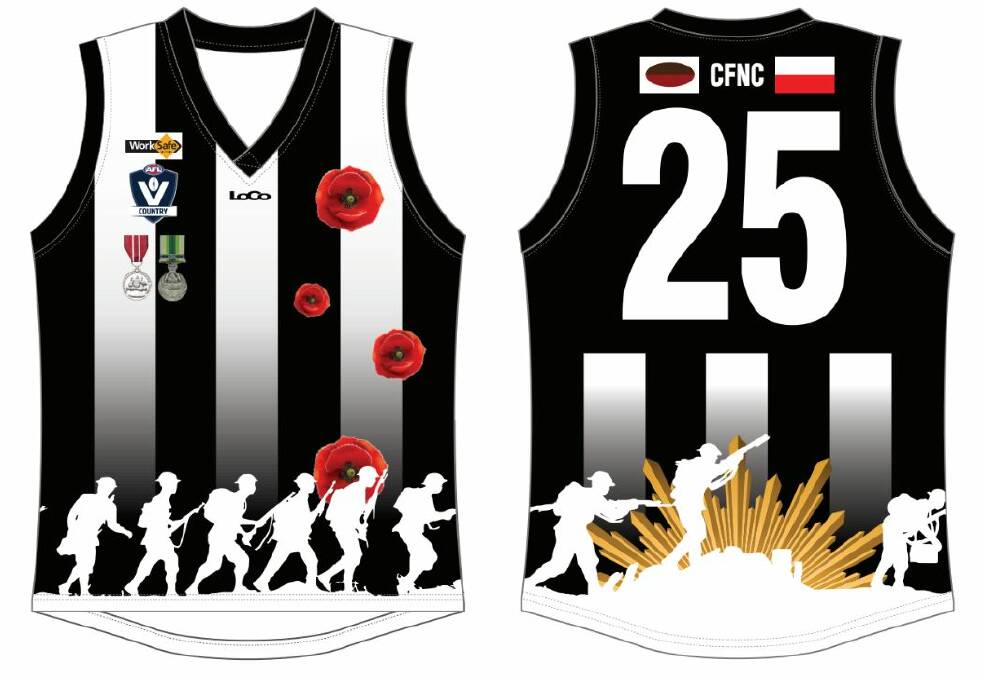IMPRESSIVE: The Anzac Day design that Clunes senior footballers will wear in Saturday's clash with Carngham-Linton.