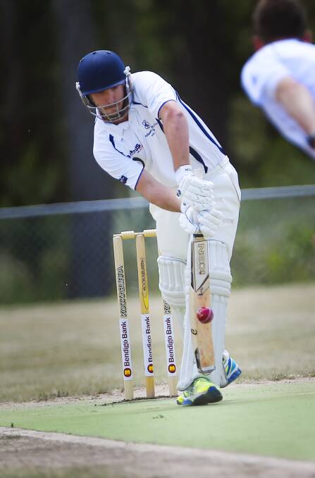 SHORT STAY: Mt Clear top order batsman Jarrod Burns plays a shot during his innings of four runs on Saturday against North Ballarat. Pictures: Luka Kauzlaric.