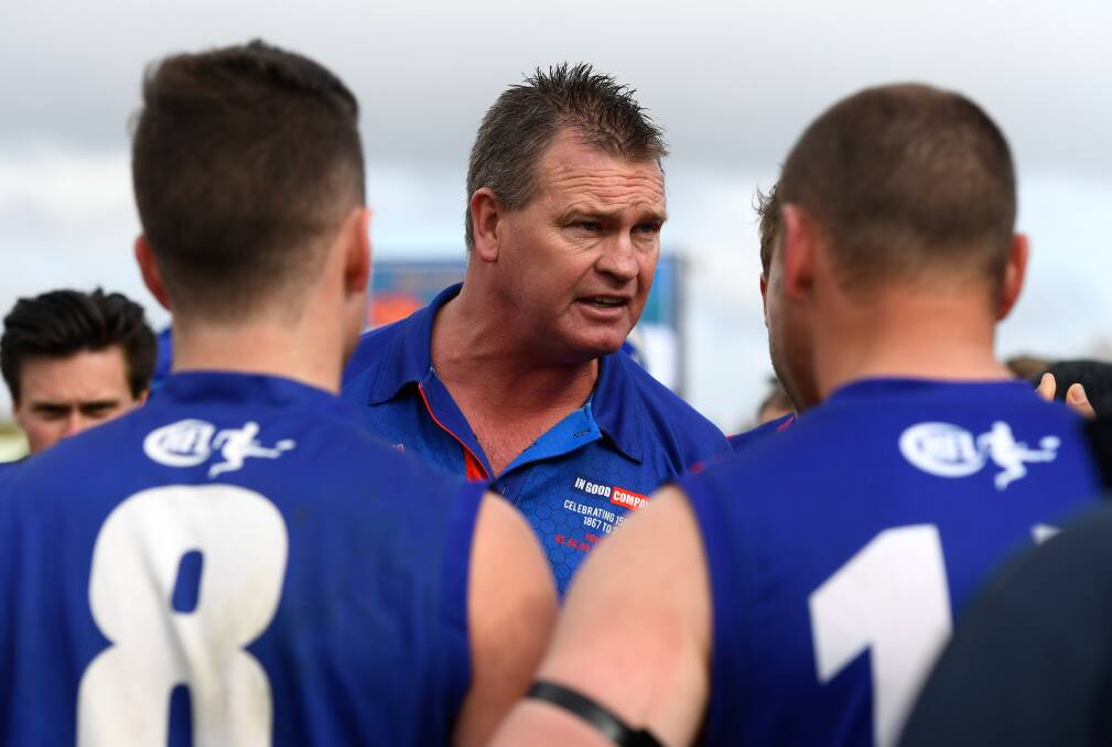 NOT TODAY: Clive Raak, pictured here speaking at a break, was unable to claim his second senior flag as Hepburn coach.