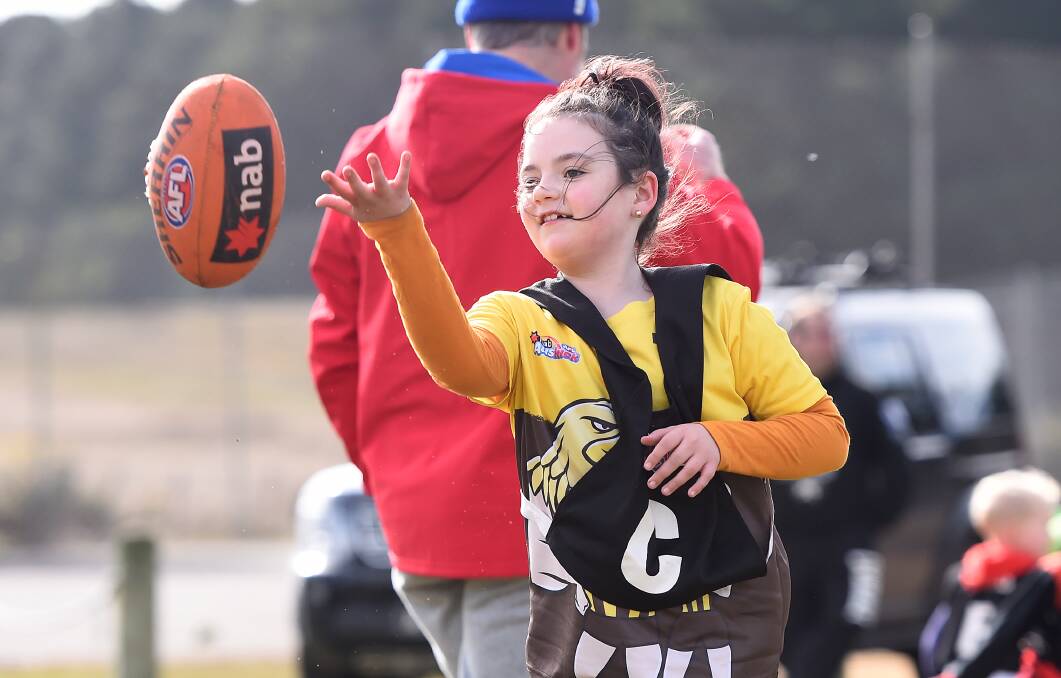 FUN DAY: Willow is pictured taking part in the first Auskick session of the year in Haddon on Sunday morning. Picture: Adam Trafford.